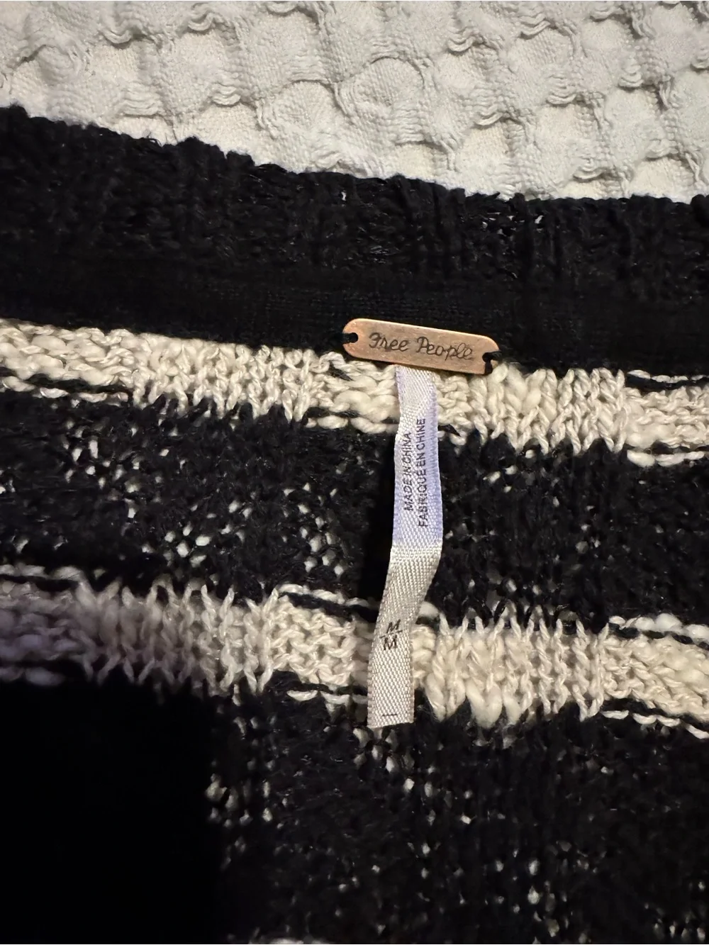 Free People Black & Cream Striped Knit Top